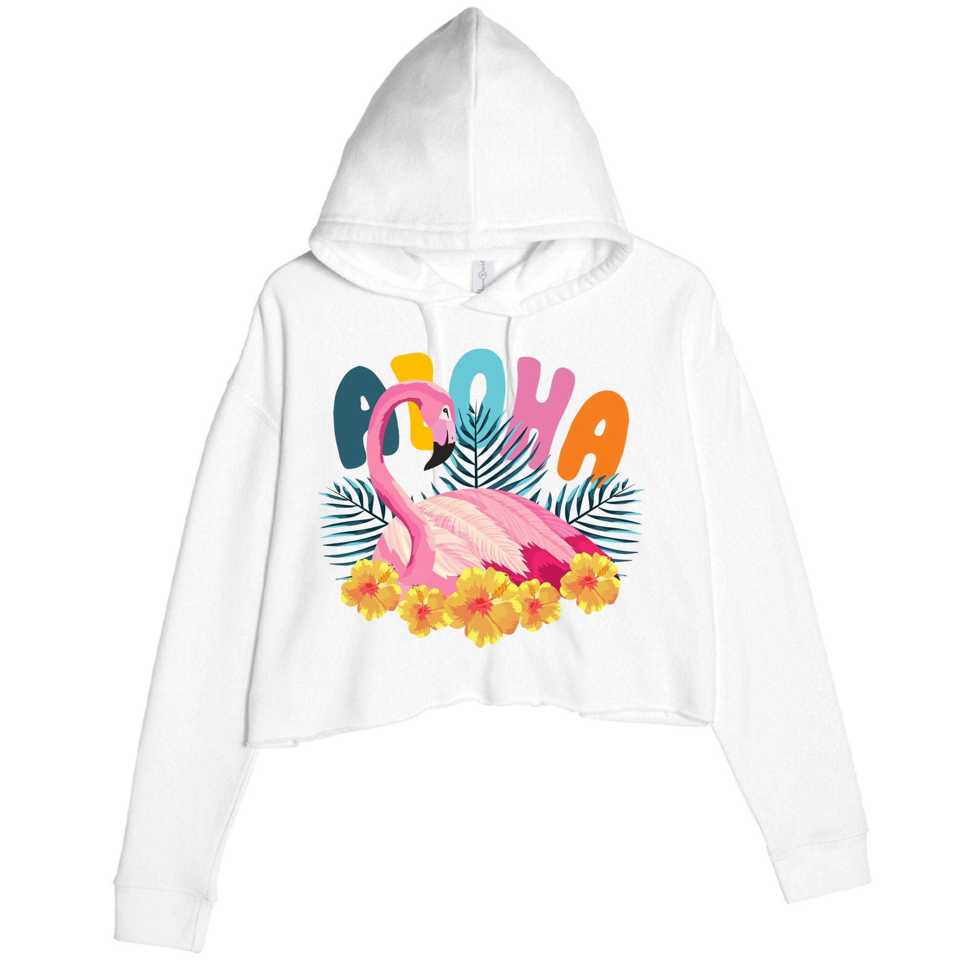 Aloha Flamingo Tropical Crop Fleece Hoodie