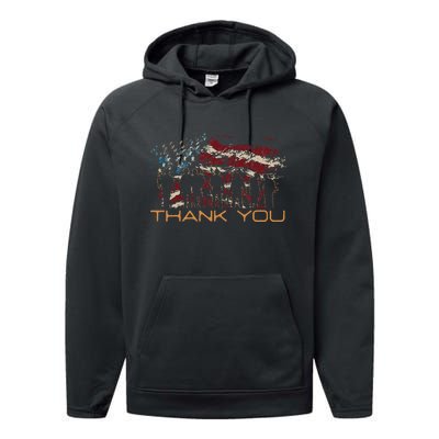 American Flag Thank You Veterans Patriotic Us Performance Fleece Hoodie