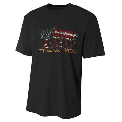 American Flag Thank You Veterans Patriotic Us Performance Sprint T-Shirt