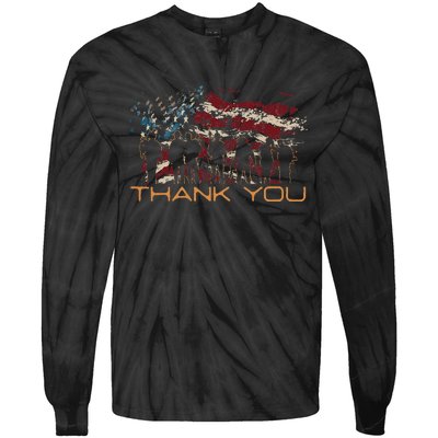 American Flag Thank You Veterans Patriotic Us Tie-Dye Long Sleeve Shirt