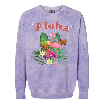 Aloha Flamingo Tropical Colorblast Crewneck Sweatshirt