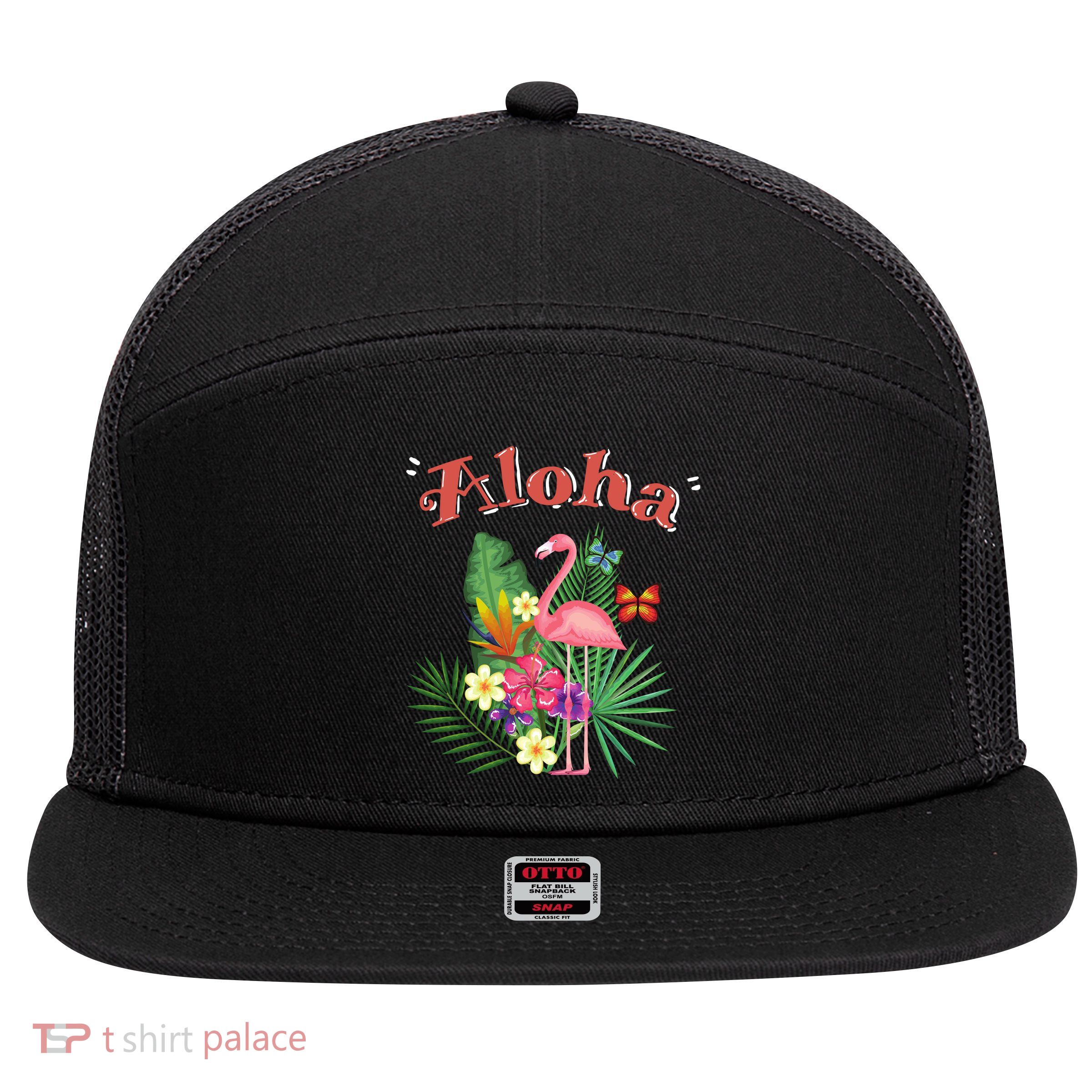 Aloha Flamingo Tropical 7 Panel Mesh Trucker Snapback Hat