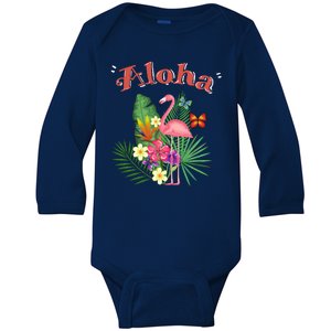 Aloha Flamingo Tropical Baby Long Sleeve Bodysuit