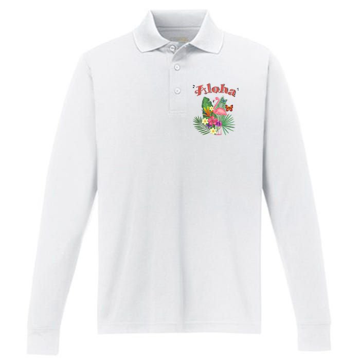 Aloha Flamingo Tropical Performance Long Sleeve Polo