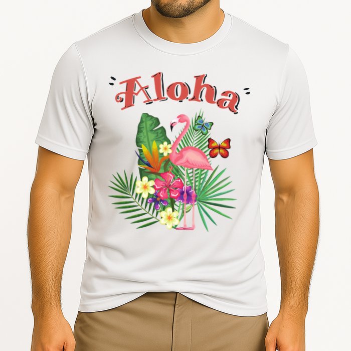 Aloha Flamingo Tropical Cooling Performance Crew T-Shirt