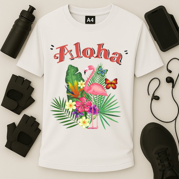 Aloha Flamingo Tropical Cooling Performance Crew T-Shirt