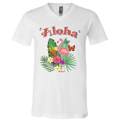 Aloha Flamingo Tropical V-Neck T-Shirt