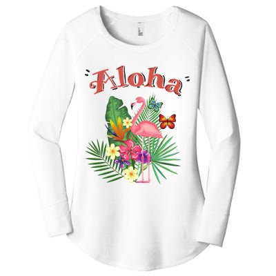 Aloha Flamingo Tropical Women's Perfect Tri Tunic Long Sleeve Shirt