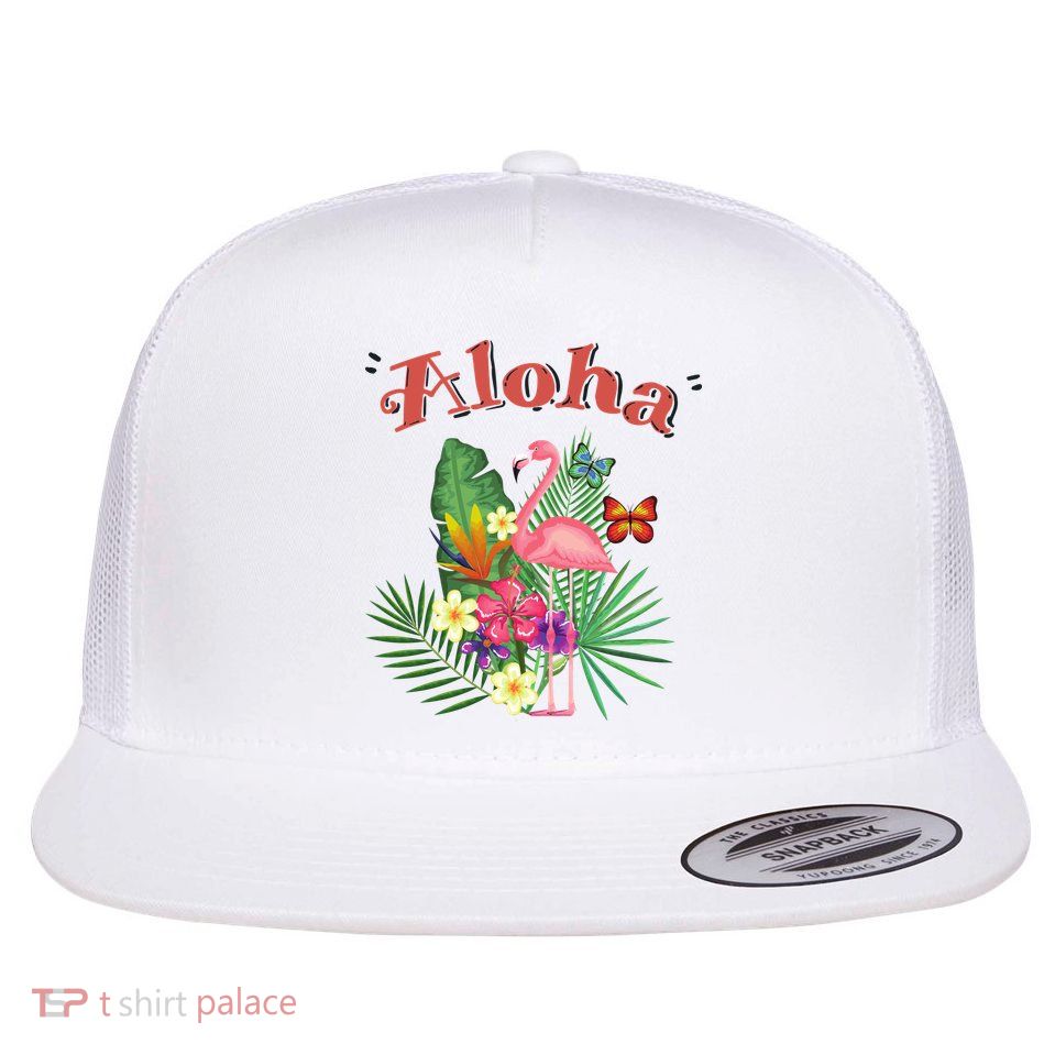 Aloha Flamingo Tropical Flat Bill Trucker Hat