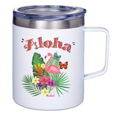 Aloha Flamingo Tropical 12oz Stainless Steel Coffee Mug