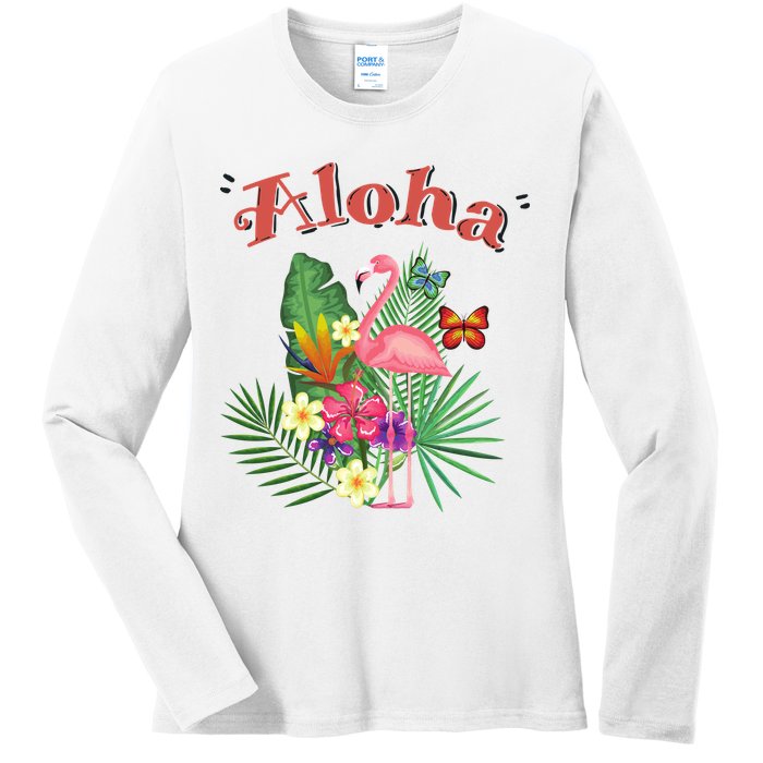 Aloha Flamingo Tropical Ladies Long Sleeve Shirt