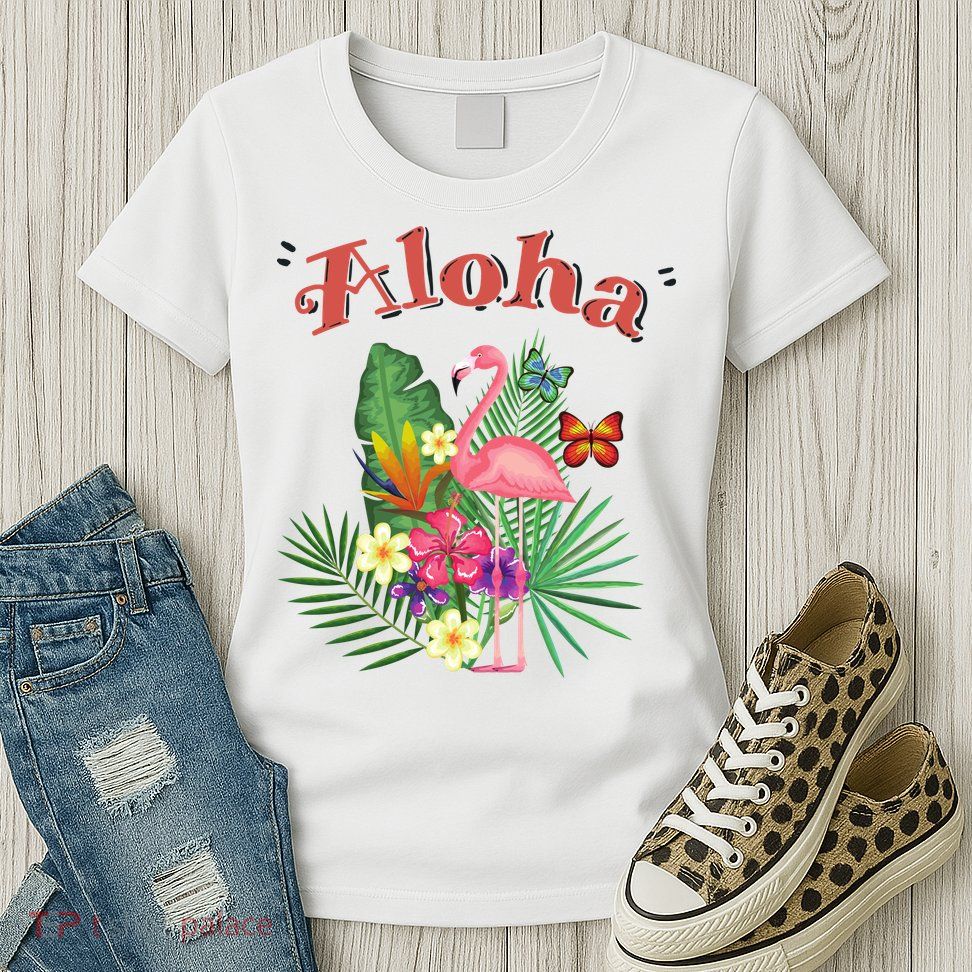 Aloha Flamingo Tropical Womens T-Shirt