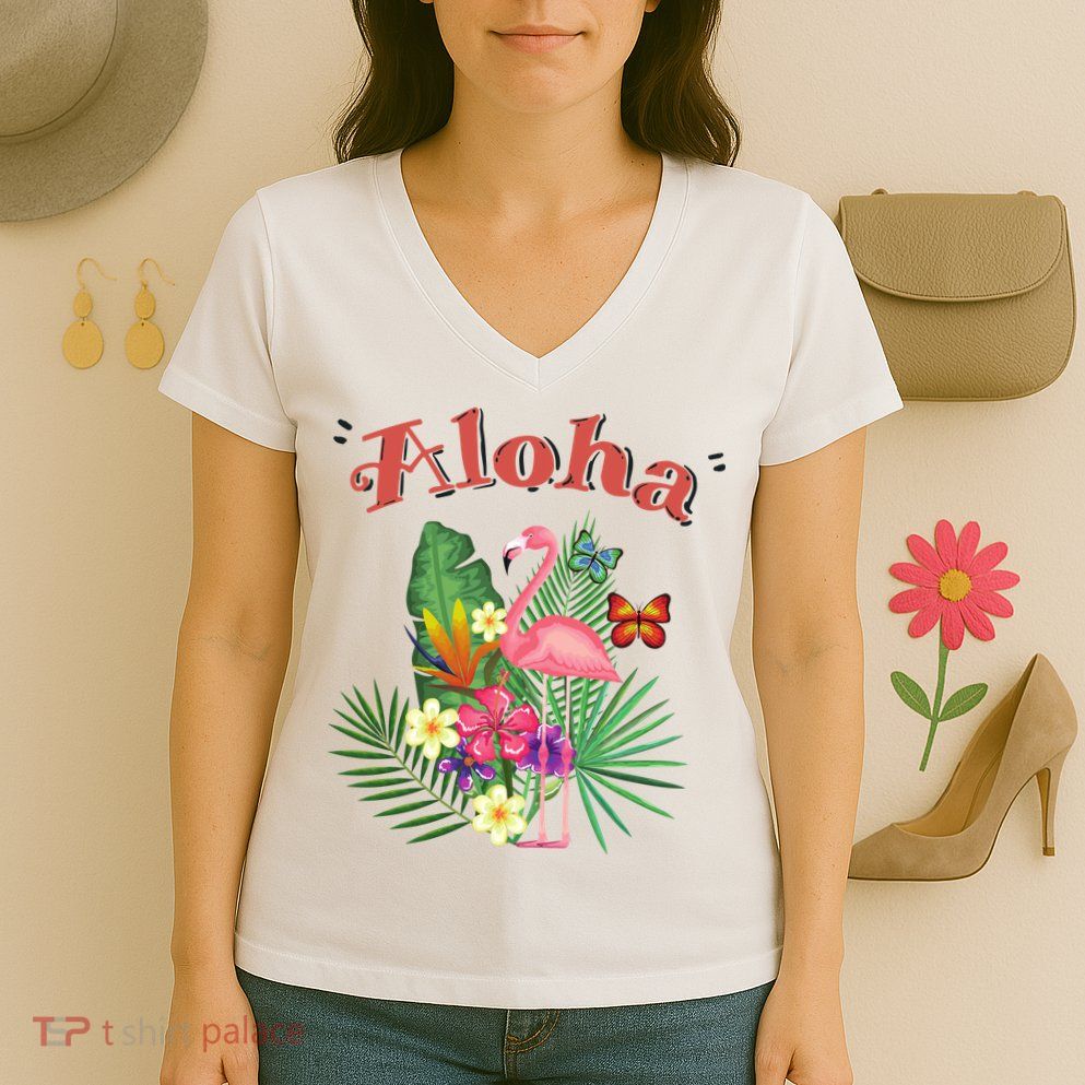 Aloha Flamingo Tropical Women's V-Neck T-Shirt