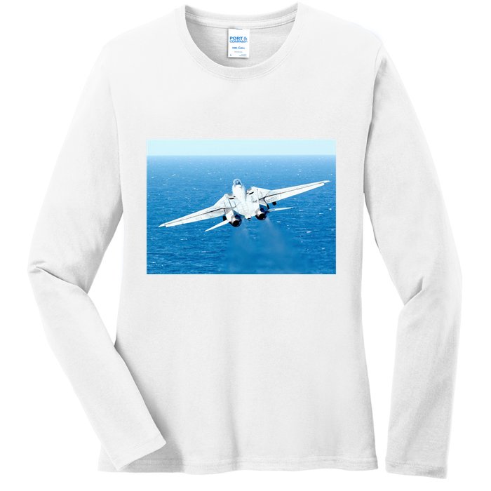An F14d Tomcat From The Tomcatters Of Fighter Squadron Three One (Vf 31) Ladies Long Sleeve Shirt