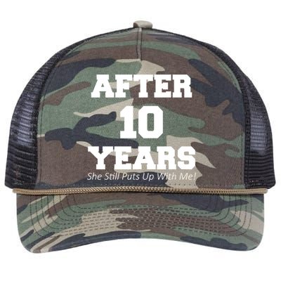 After 10 Years She Still Puts Up With Me! Anniversary Retro Rope Trucker Hat Cap