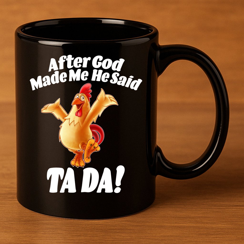 After God Made Me He Said Ta-da Funny Chicken 11oz C Handle Ceramic Mug