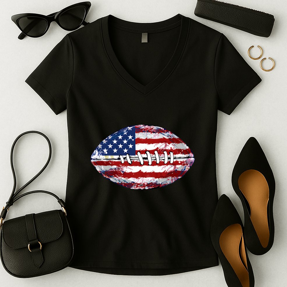American Football Usa Flag Women's V-Neck T-Shirt