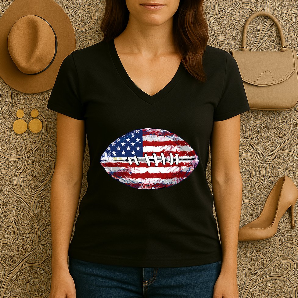 American Football Usa Flag Women's V-Neck T-Shirt