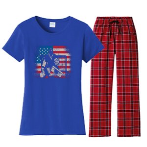 American Flag Usa Ice Hockey Design For Ice Hockey Players Gift Women's Flannel Pajama Set