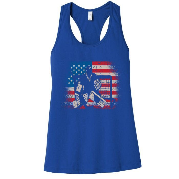 American Flag Usa Ice Hockey Design For Ice Hockey Players Gift Women's Racerback Tank