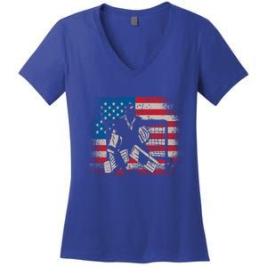 American Flag Usa Ice Hockey Design For Ice Hockey Players Gift Women's V-Neck T-Shirt