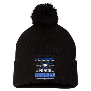 Air Force US Veteran Proud Air Force Mother In Law Pom Pom 12in Knit Beanie