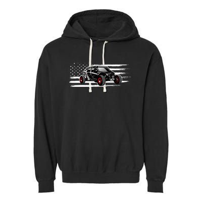 AMERICAN FLAG UTV SIDE BY SIDE SXS OFF ROAD Garment-Dyed Fleece Hoodie