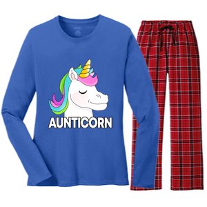 Aunticorn Funny Unicorn Aunty Family Cute Gift Women's Long Sleeve Flannel Pajama Set 