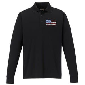 American flag usa Rough Collie 4th of July with dog paw Performance Long Sleeve Polo