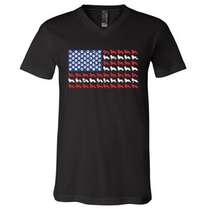 American flag usa Rough Collie 4th of July with dog paw V-Neck T-Shirt