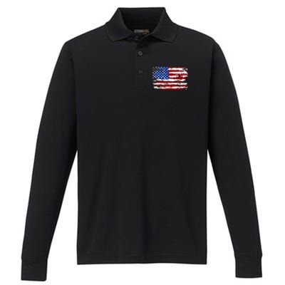 American Flag Usa United States Of America Us 4th Of July Performance Long Sleeve Polo