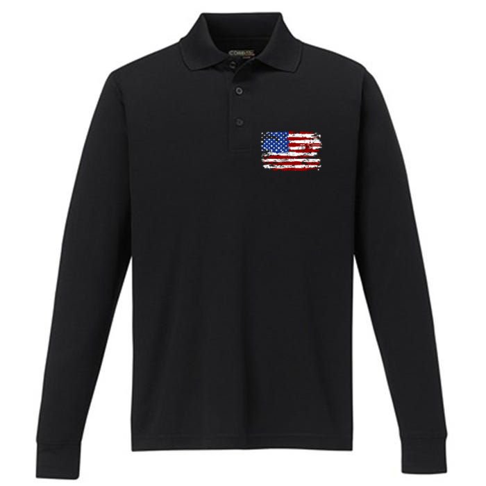 American Flag Usa United States Of America Us 4th Of July Performance Long Sleeve Polo