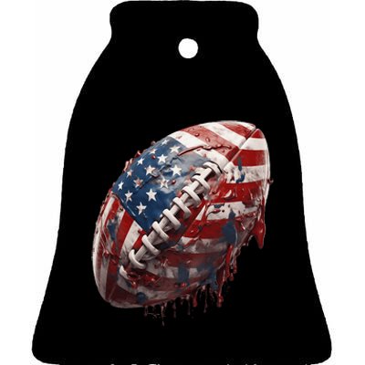 American Football Us Flag Ceramic Bell Ornament