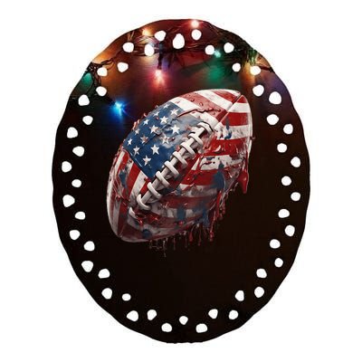 American Football Us Flag Ceramic Oval Ornament