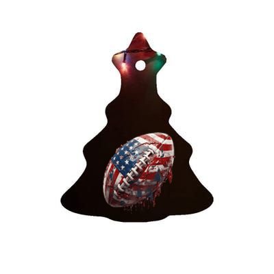 American Football Us Flag Ceramic Tree Ornament