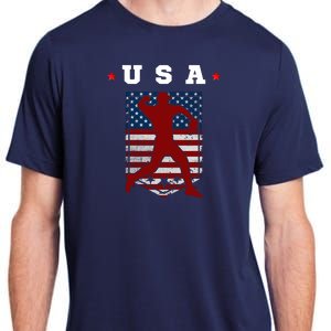 American Flag USA Patriotic Sports American Flag Baseball Adult ChromaSoft Performance T-Shirt