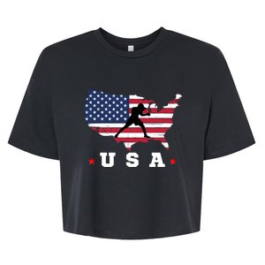 American Flag USA Patriotic Sports American Flag Boxing Bella+Canvas Jersey Crop Tee