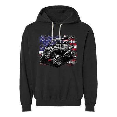American Flag Utv Side By Side  Garment-Dyed Fleece Hoodie