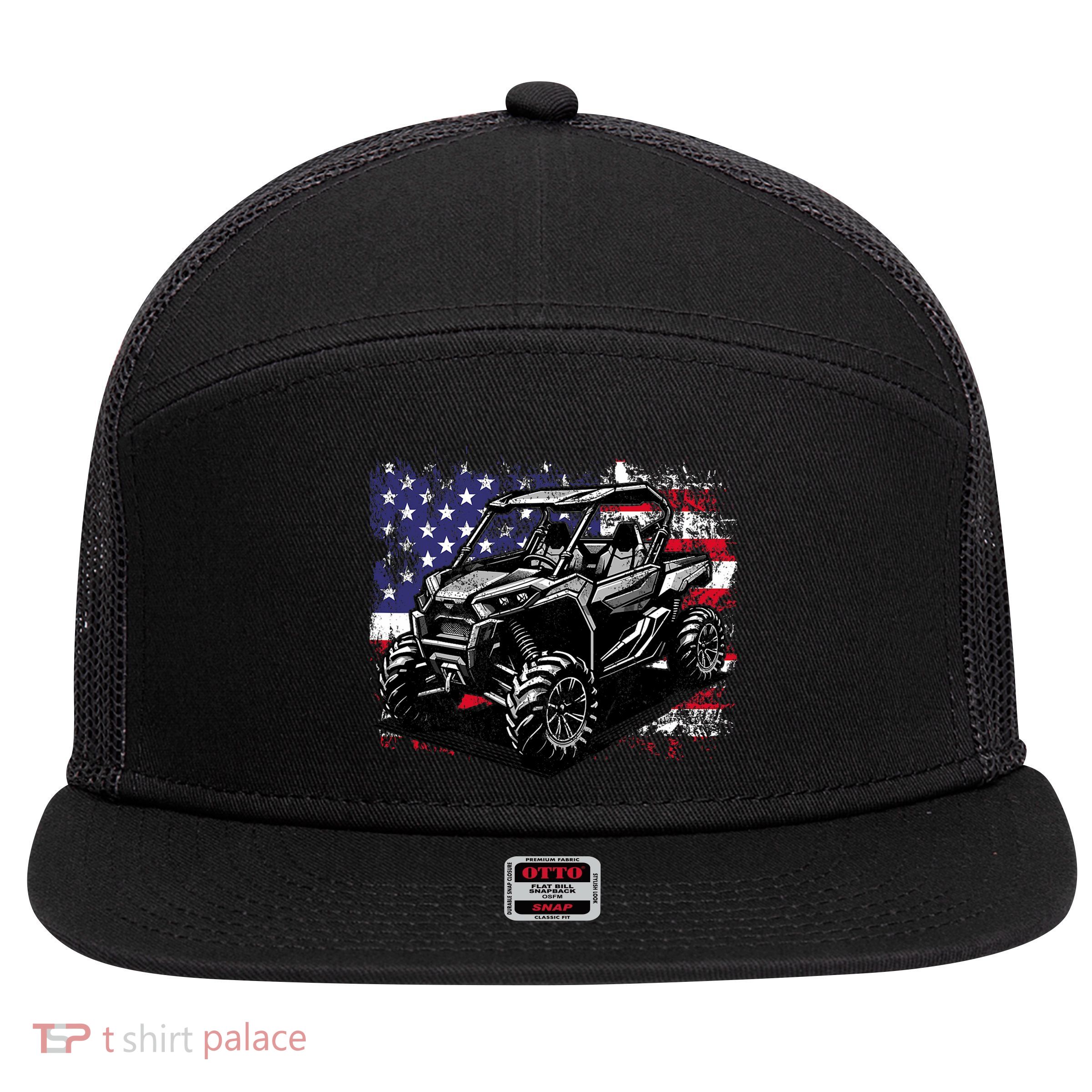American Flag Utv Side By Side  7 Panel Mesh Trucker Snapback Hat