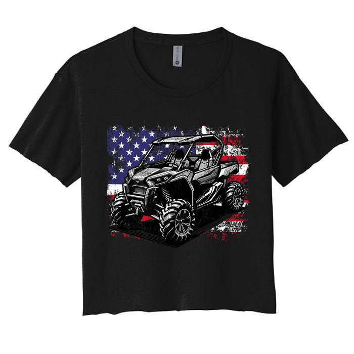 American Flag Utv Side By Side  Women's Crop Top Tee