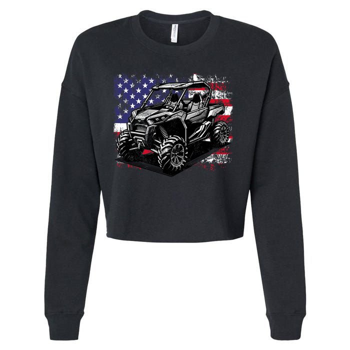 American Flag Utv Side By Side  Cropped Pullover Crew