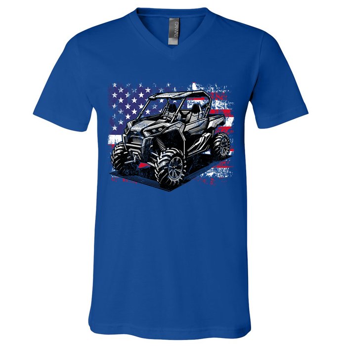 American Flag Utv Side By Side  V-Neck T-Shirt