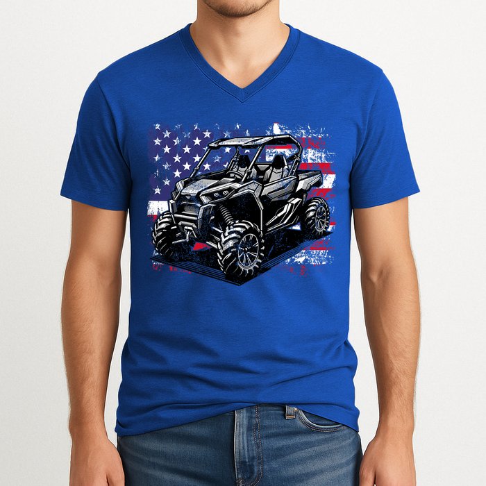 American Flag Utv Side By Side  V-Neck T-Shirt
