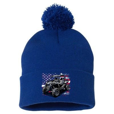 American Flag Utv Side By Side  Pom Pom 12in Knit Beanie