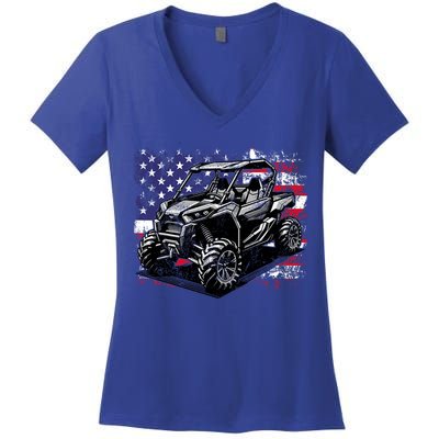 American Flag Utv Side By Side  Women's V-Neck T-Shirt