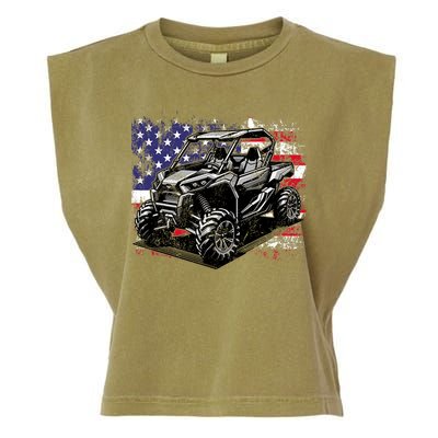 American Flag Utv Side By Side  Garment-Dyed Women's Muscle Tee