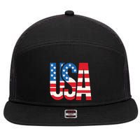 American Flag Usa Patriotic Us 4th Of July 7 Panel Mesh Trucker Snapback Hat