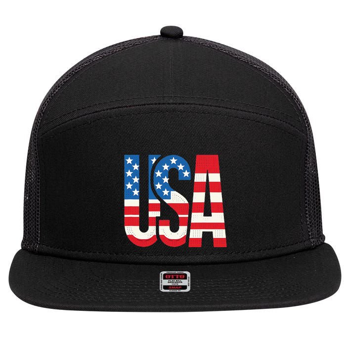 American Flag Usa Patriotic Us 4th Of July 7 Panel Mesh Trucker Snapback Hat