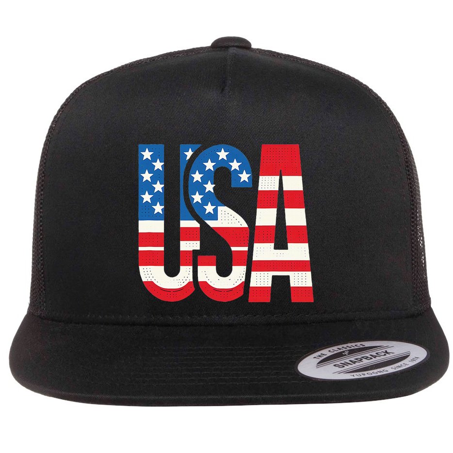American Flag Usa Patriotic Us 4th Of July Flat Bill Trucker Hat