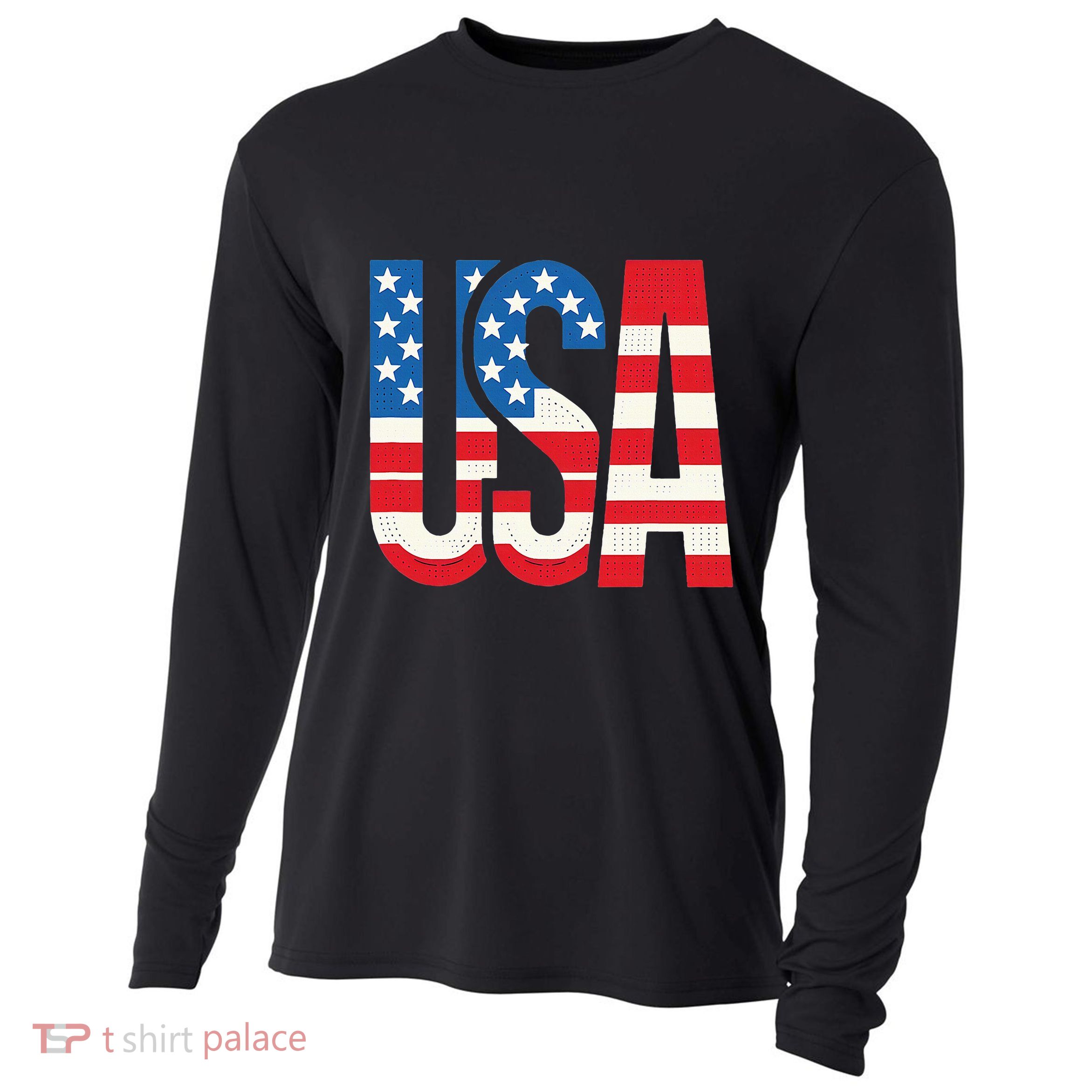 American Flag Usa Patriotic Us 4th Of July Cooling Performance Long Sleeve Crew